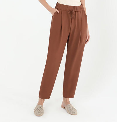 Modefa Pant Modern Muslim Women's High Waisted Tapered Casual Pants - 18102 Brown