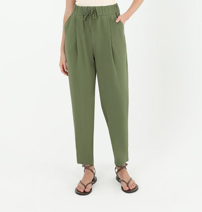 Modefa Pant Modern Muslim Women's High Waisted Tapered Casual Pants - 18102 Olive Green