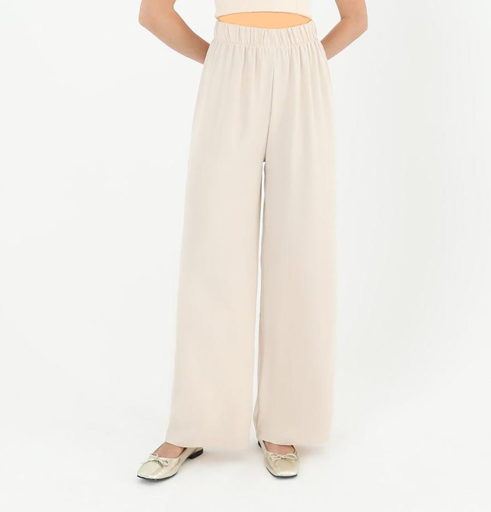 Modefa Pant Modern Muslim Women's High Waisted Wide Legged Pants - 18103 Beige