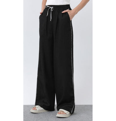 Modefa Pant Modern Muslim Women's Linen Casual Wide Leg Drawstring Pants - M32342 Black