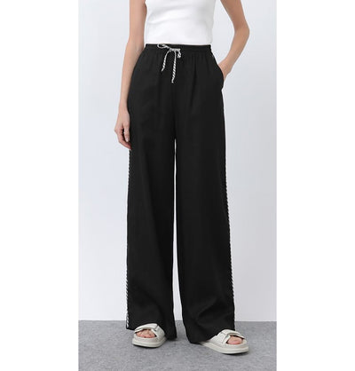 Modefa Pant Modern Muslim Women's Linen Casual Wide Leg Drawstring Pants - M32342 Black