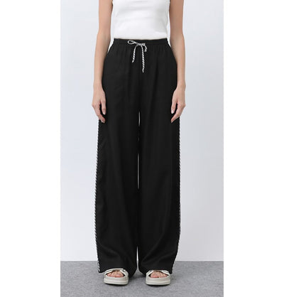 Modefa Pant Modern Muslim Women's Linen Casual Wide Leg Drawstring Pants - M32342 Black