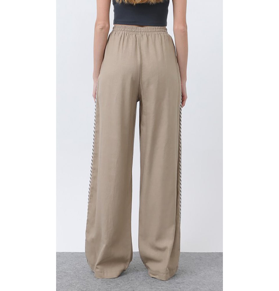 Modefa Pant Modern Muslim Women's Linen Casual Wide Leg Drawstring Pants - M32342 Mink