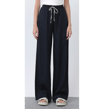 Modefa Pant Modern Muslim Women's Linen Casual Wide Leg Drawstring Pants - M32342 Navy Blue