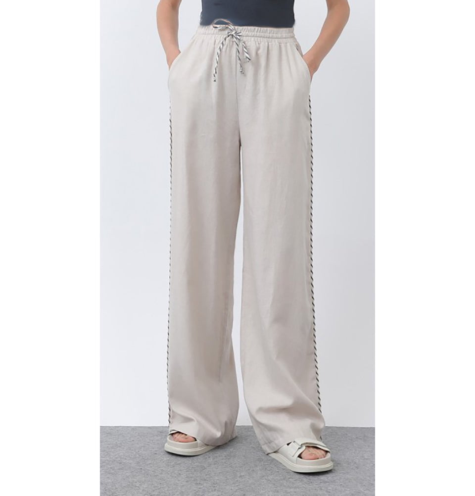 Modefa Pant Modern Muslim Women's Linen Casual Wide Leg Pants - M32342 Beige