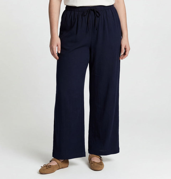 Women's Muslin Wide Leg Pants MS76032 - Navy Blue
