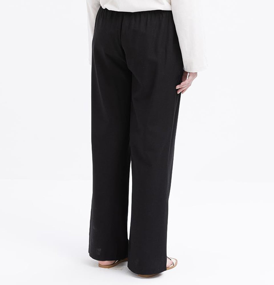 Women's Plus Size Linen Wide Leg Pants - 77125 Black