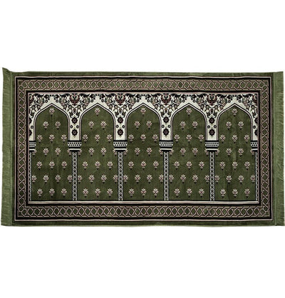 Modefa Prayer Rug 5 Person Green Wide 5 Person Masjid Islamic Prayer Rug - Mihrab Green