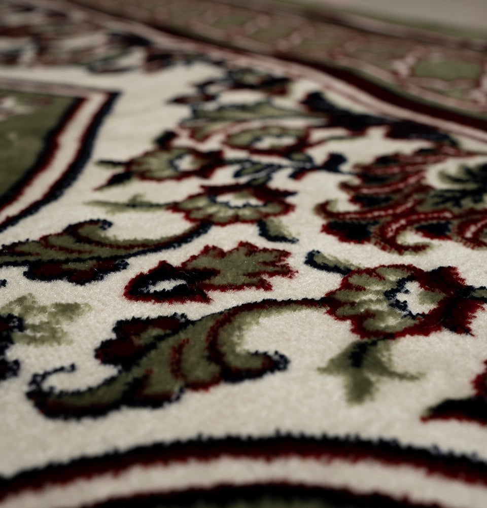 Wide 5 Person Masjid Islamic Prayer Rug - Mihrab Green