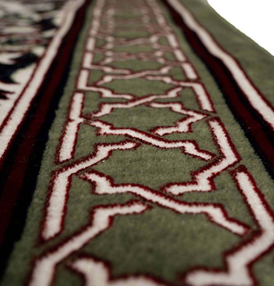 Wide 5 Person Masjid Islamic Prayer Rug - Mihrab Green