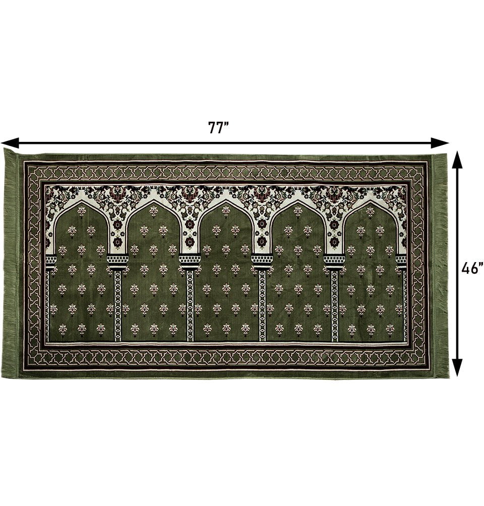 Wide 5 Person Masjid Islamic Prayer Rug - Mihrab Green