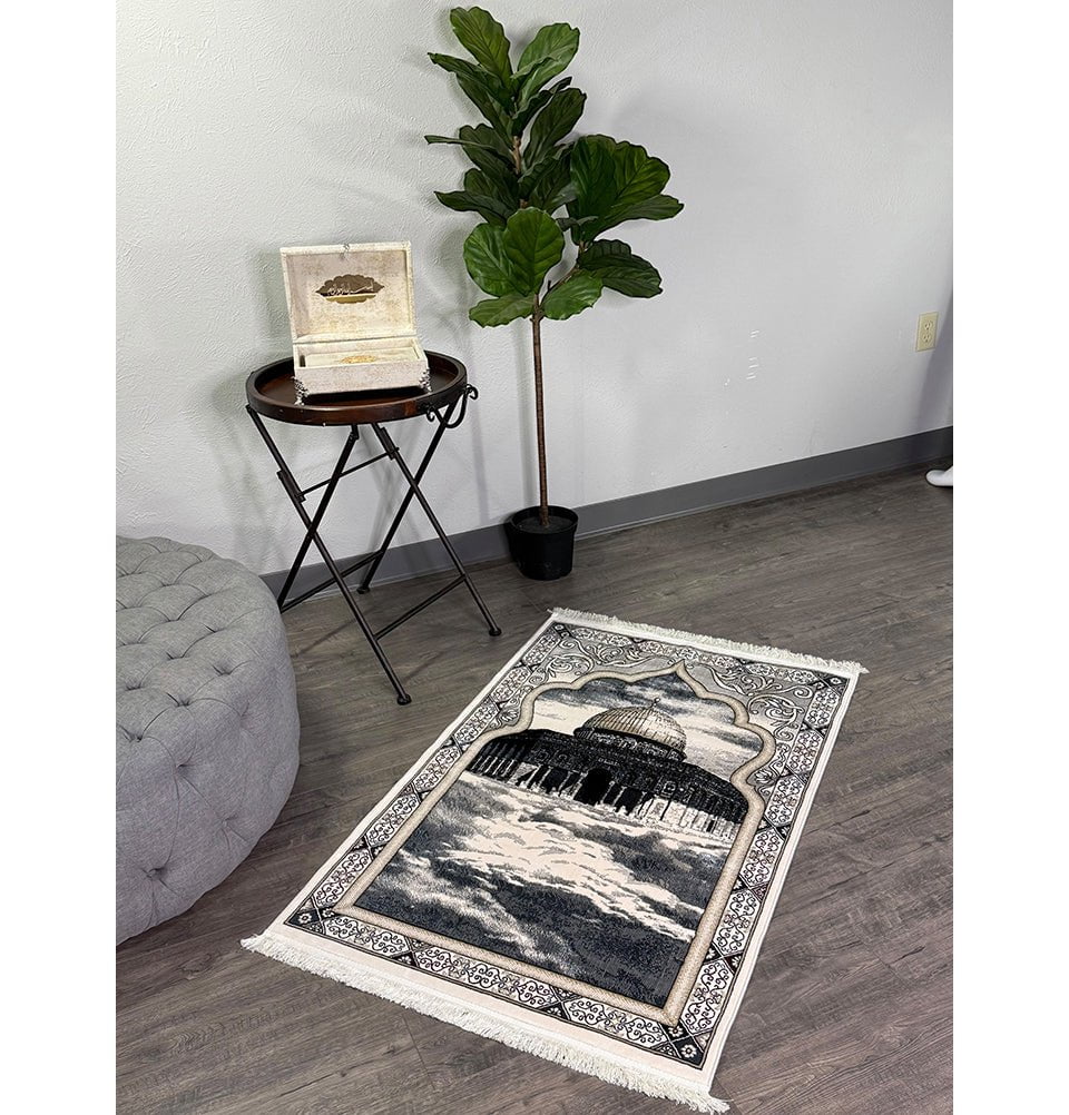 Modefa Prayer Rug Beige Erguvan Luxury Kilim Velvet Carpet Islamic Prayer Rug - Aqsa - Beige