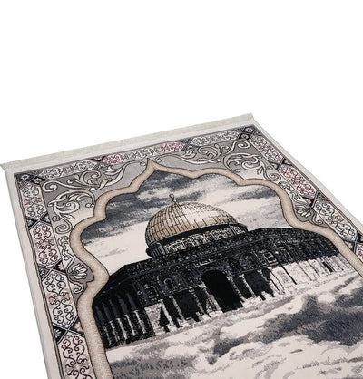 Modefa Prayer Rug Beige Erguvan Luxury Kilim Velvet Carpet Islamic Prayer Rug - Aqsa - Beige
