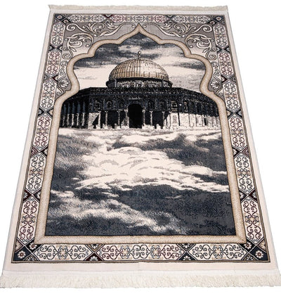 Modefa Prayer Rug Beige Erguvan Luxury Kilim Velvet Carpet Islamic Prayer Rug - Aqsa - Beige