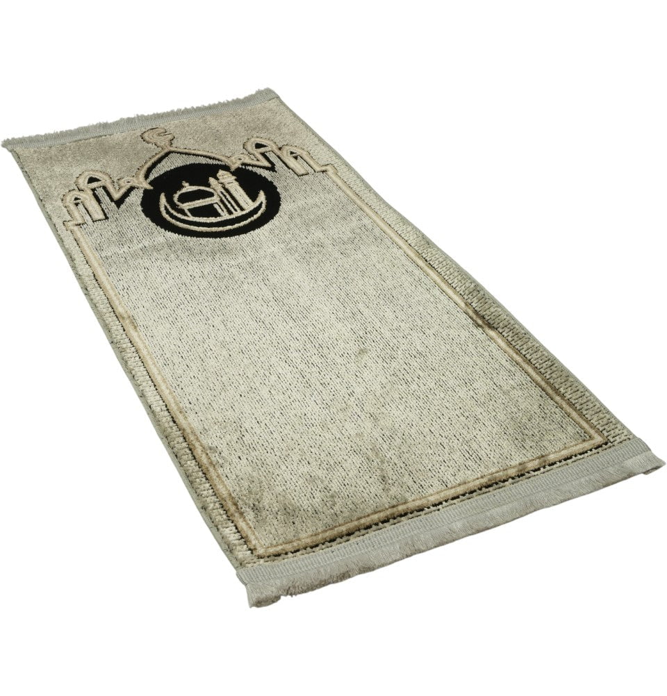 Modefa Prayer Rug Beige Velvet Islamic Child Prayer Rug - Crescent Mosque Beige