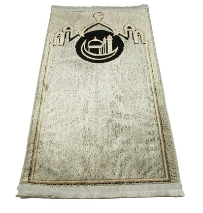 Modefa Prayer Rug Beige Velvet Islamic Child Prayer Rug - Crescent Mosque Beige