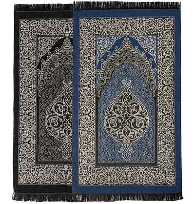 Modefa Prayer Rug Black + Blue Chenille Ottoman Islamic Prayer Mat COMBO Set of 2  (Black + Blue)
