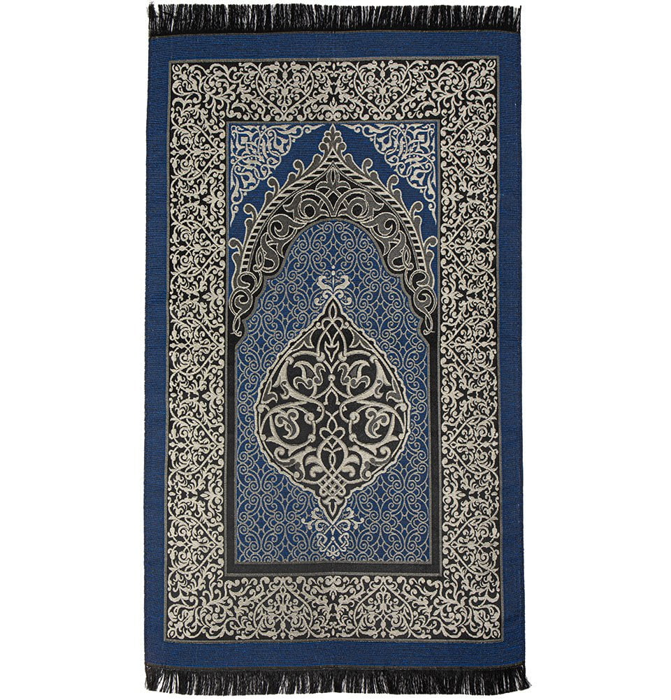 Modefa Prayer Rug Black + Blue Chenille Ottoman Islamic Prayer Mat COMBO Set of 2  (Black + Blue)