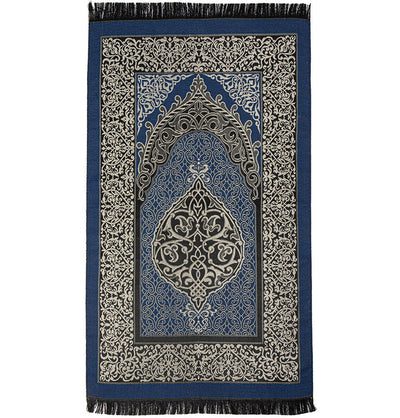 Modefa Prayer Rug Black + Blue Chenille Ottoman Islamic Prayer Mat COMBO Set of 2  (Black + Blue)