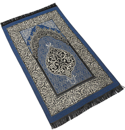 Modefa Prayer Rug Black + Blue Chenille Ottoman Islamic Prayer Mat COMBO Set of 2  (Black + Blue)