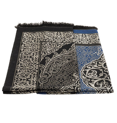 Modefa Prayer Rug Black + Blue Chenille Ottoman Islamic Prayer Mat COMBO Set of 2  (Black + Blue)