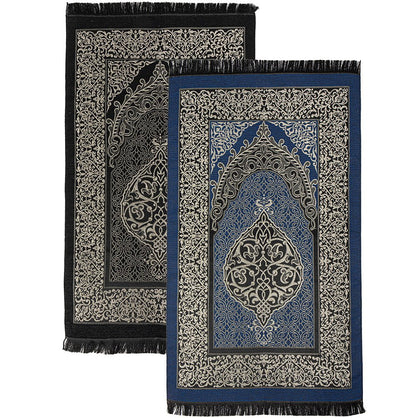 Modefa Prayer Rug Black + Blue Chenille Ottoman Islamic Prayer Mat COMBO Set of 2  (Black + Blue)