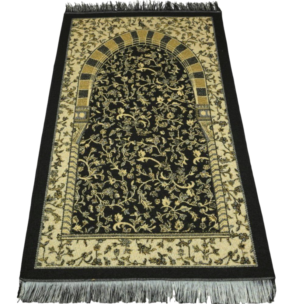 Modefa Prayer Rug Black Children's Cotton Woven Islamic Prayer Mat - Hira Garden Arch - Black