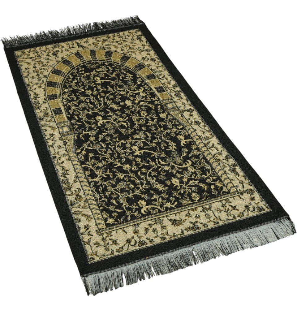 Modefa Prayer Rug Black Cotton Woven Child Islamic Prayer Mat - Garden Arch - Black
