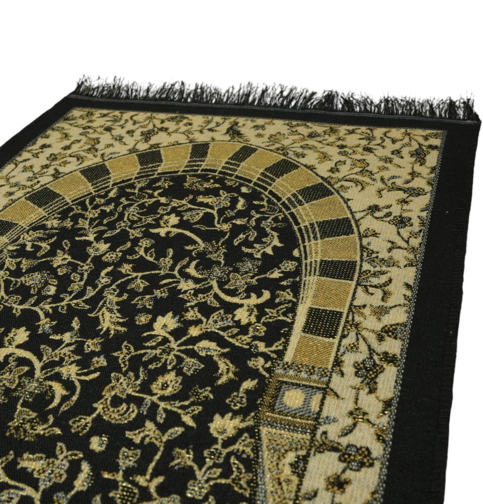 Modefa Prayer Rug Black Cotton Woven Child Islamic Prayer Mat - Garden Arch - Black