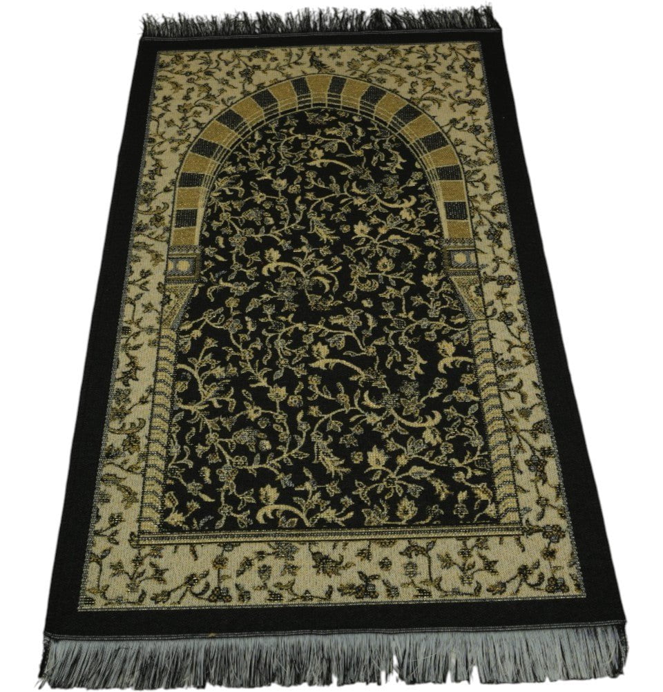 Modefa Prayer Rug Black Cotton Woven Child Islamic Prayer Mat - Garden Arch - Black