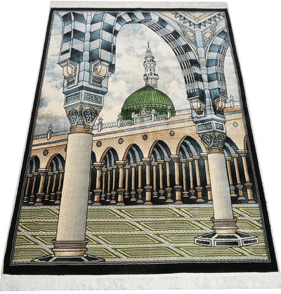 Modefa Prayer Rug Black Erguvan Luxury Kilim Velvet Carpet Islamic Prayer Rug - Nabawi - Black