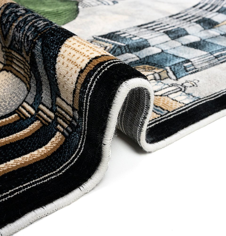 Erguvan Luxury Kilim Velvet Carpet Islamic Prayer Rug - Nabawi - Black