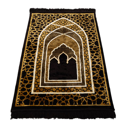 Modefa Prayer Rug Black & Gold Saray Plush Islamic Prayer Rug - Black & Gold