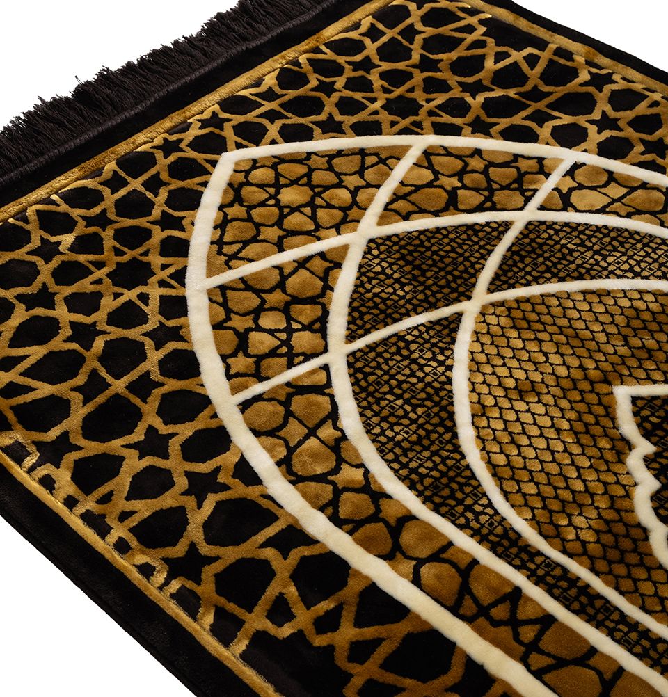 Modefa Prayer Rug Black & Gold Saray Plush Islamic Prayer Rug - Black & Gold