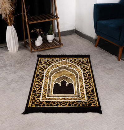 Modefa Prayer Rug Black & Gold Saray Plush Islamic Prayer Rug - Black & Gold