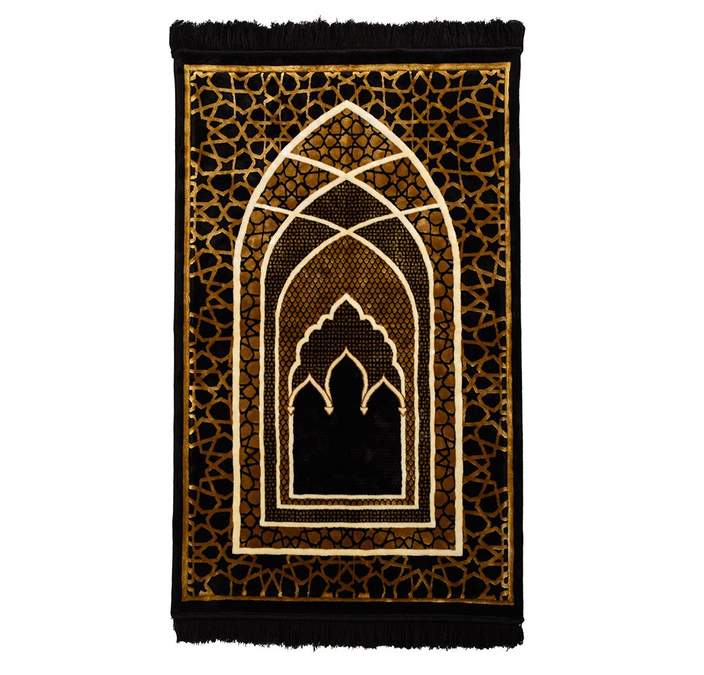Modefa Prayer Rug Black & Gold Saray Plush Islamic Prayer Rug - Black & Gold
