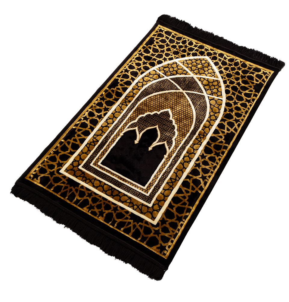 Modefa Prayer Rug Black & Gold Saray Plush Islamic Prayer Rug - Black & Gold