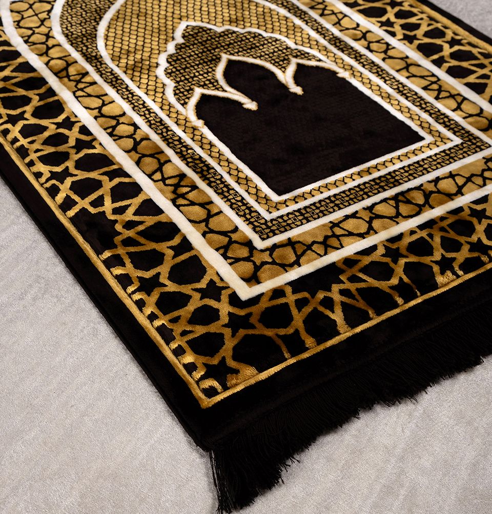 Modefa Prayer Rug Black & Gold Saray Plush Islamic Prayer Rug - Black & Gold