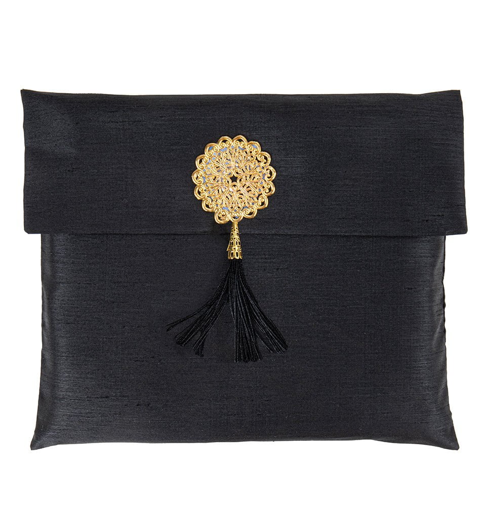 Islamic Gift Set - Prayer Mat & Tasbih in Taffeta Gift Bag - Black