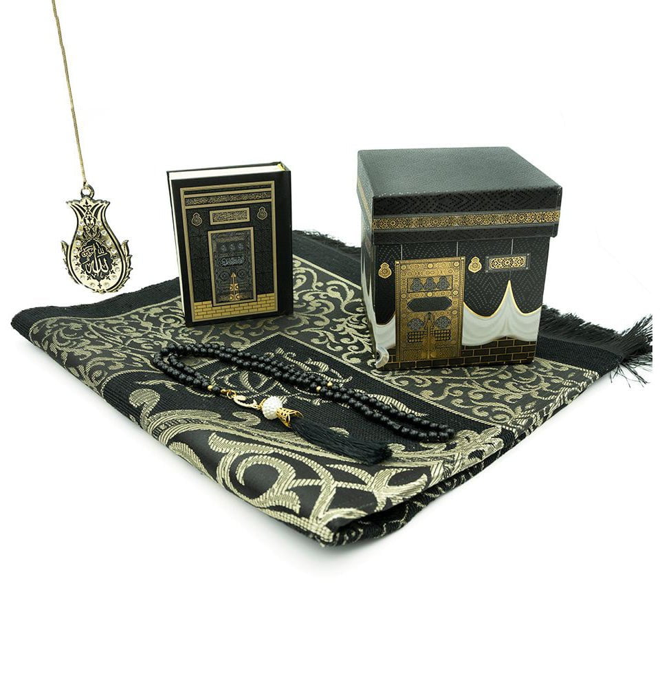 Prayer Rug Gift Box Set - With Quran & Prayer Beads Green