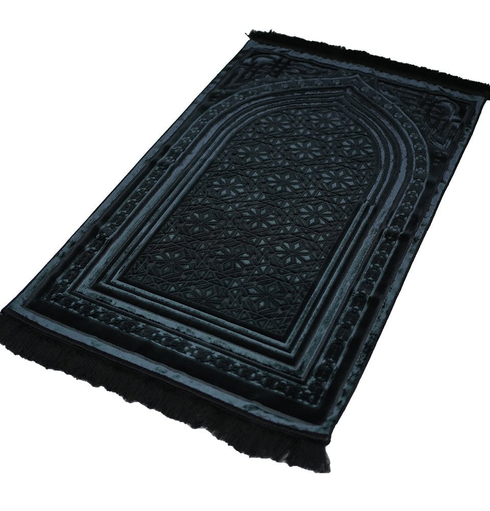 Modefa Prayer Rug Black Luxury Velvet Islamic Prayer Rug 5 Piece Ramadan Gift Set - Black