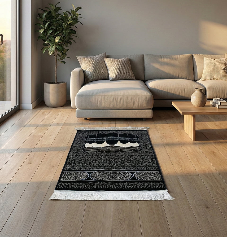 Modefa Prayer Rug Black Luxury Velvet Islamic Prayer Rug | Kaba Swirls - Black