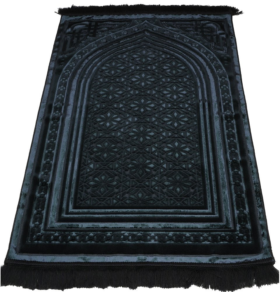 Islamic Star Rug Luxury Velvet Islamic Prayer Rug Najma Black