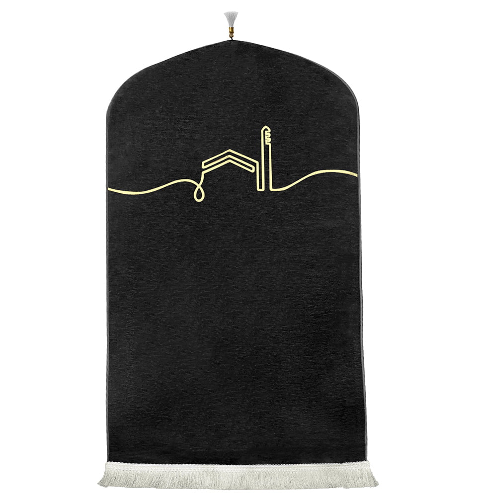 Modefa Prayer Rug Black Luxury Woven Chenille Islamic Prayer Mat Serenity - Black