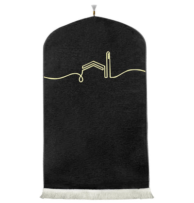 Modefa Prayer Rug Black Luxury Woven Chenille Islamic Prayer Mat Serenity - Black