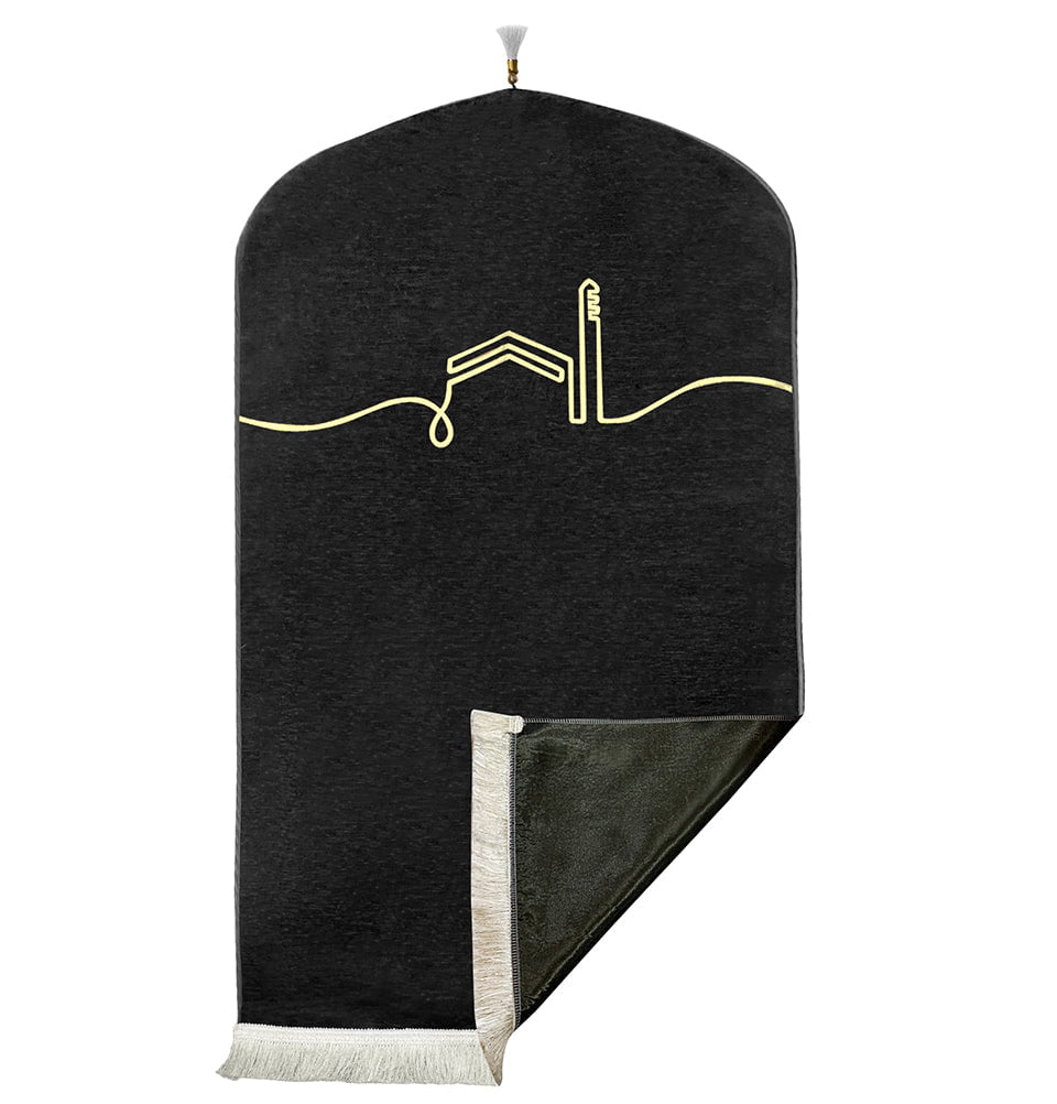Modefa Prayer Rug Black Luxury Woven Chenille Islamic Prayer Mat Serenity - Black