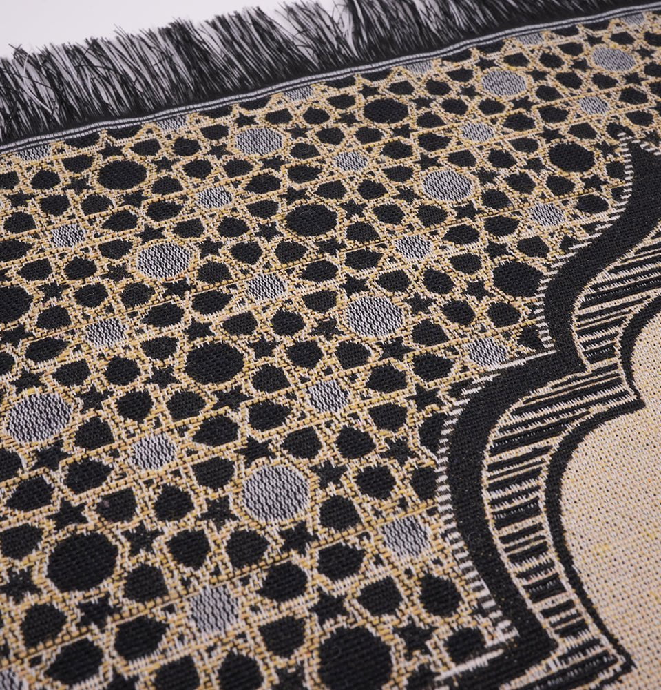 Modefa Prayer Rug Black Mini Cotton Woven Travel Islamic Prayer Rug - Mihrab Black
