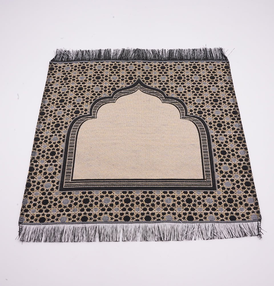 Modefa Prayer Rug Black Mini Cotton Woven Travel Islamic Prayer Rug - Mihrab Black