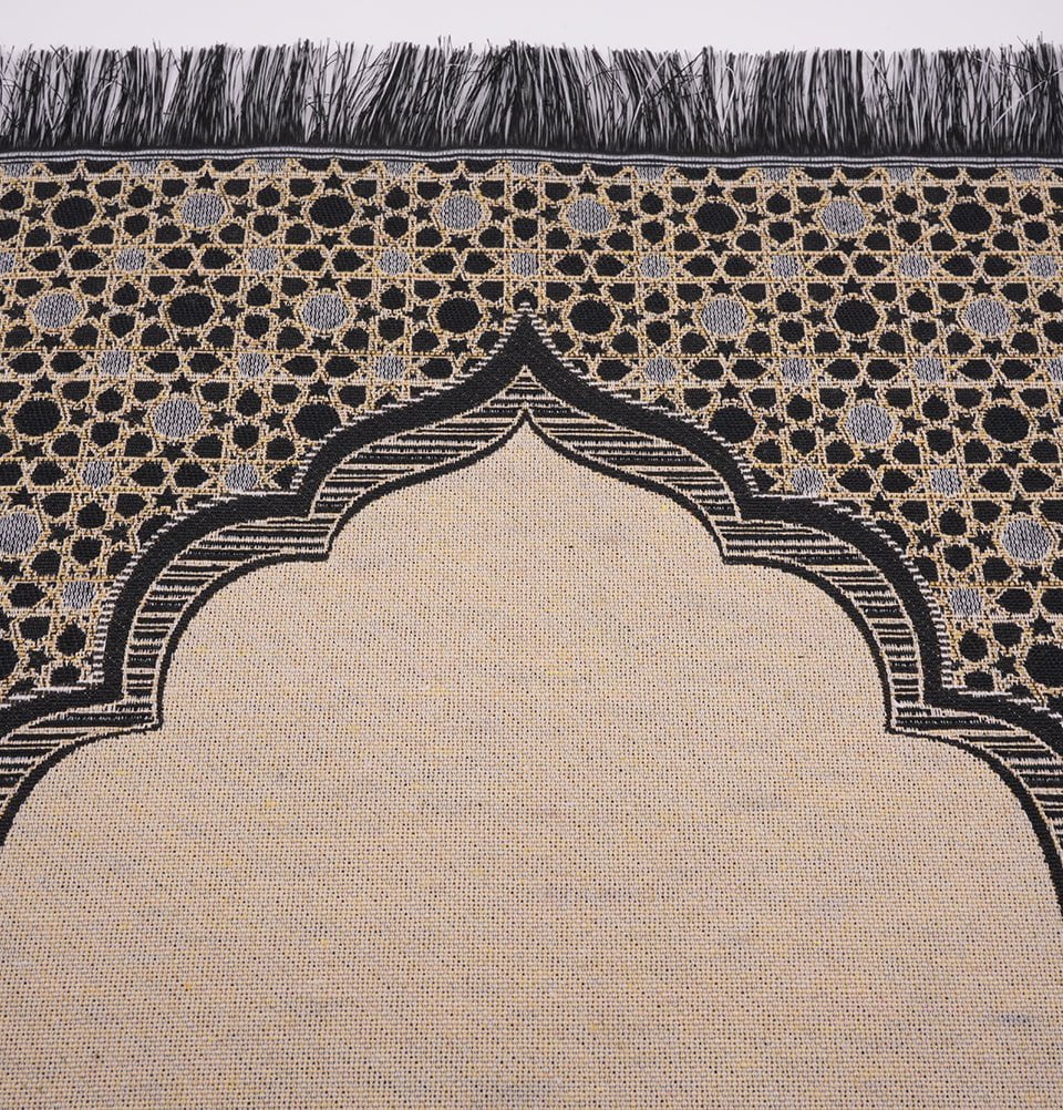 Modefa Prayer Rug Black Mini Cotton Woven Travel Islamic Prayer Rug - Mihrab Black