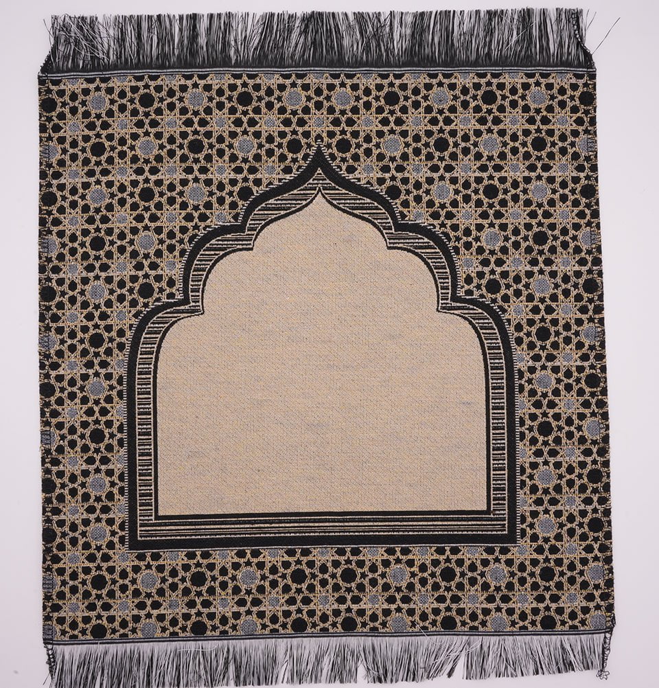 Modefa Prayer Rug Black Mini Cotton Woven Travel Islamic Prayer Rug - Mihrab Black